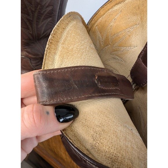 Vintage Bullrider Brown Leather Pull On Western Cowboy Boots - Picture 9 of 9
